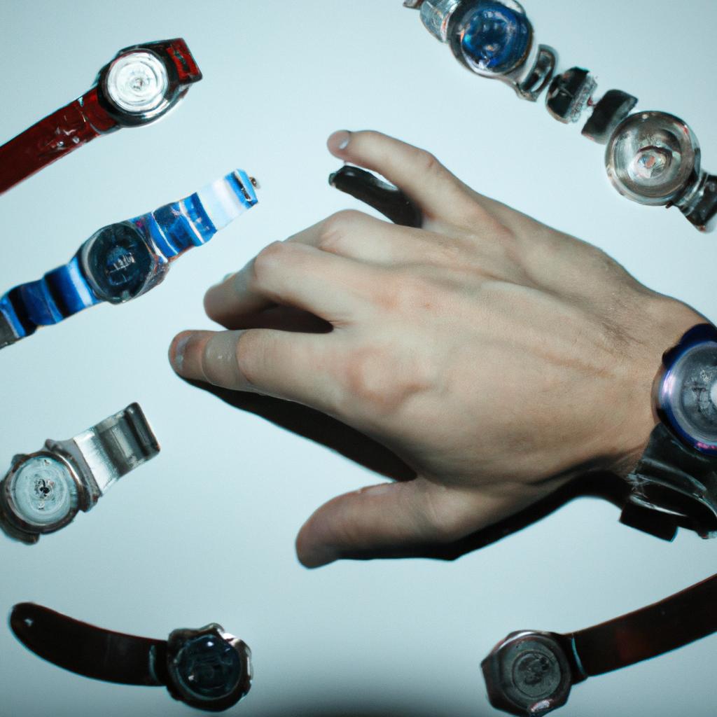 Person examining different watch movements