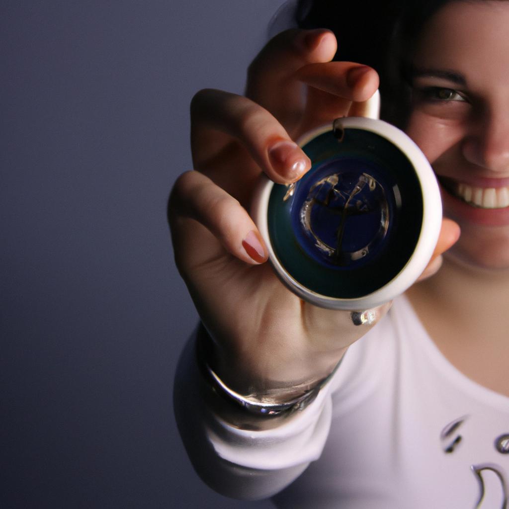 Person holding ceramic watch, smiling