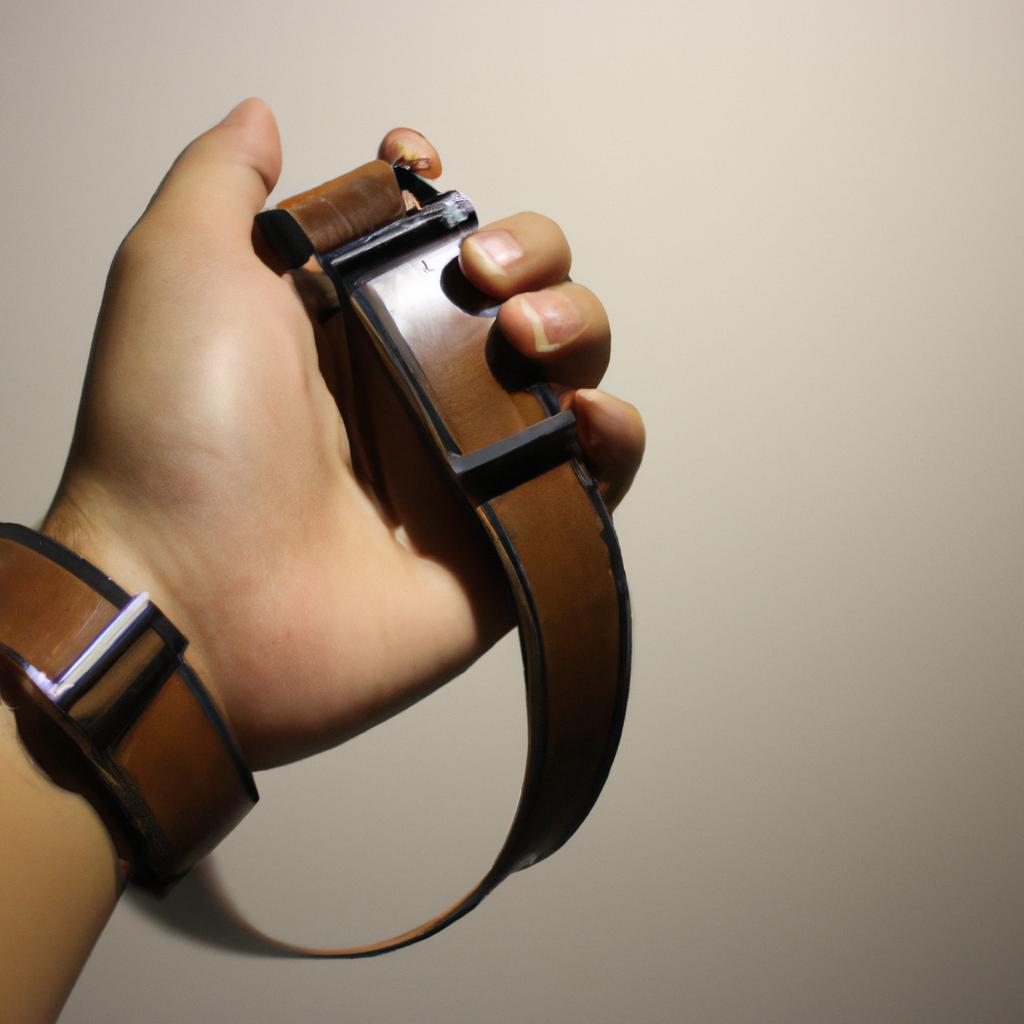 Person holding leather watch strap