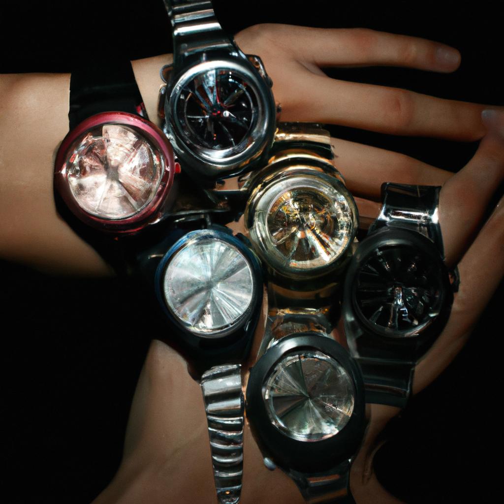 Person holding multiple quartz watches