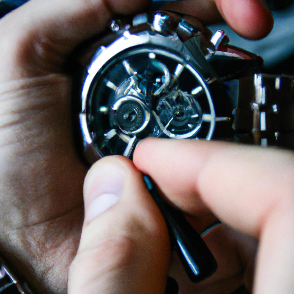 Person operating a chronograph watch