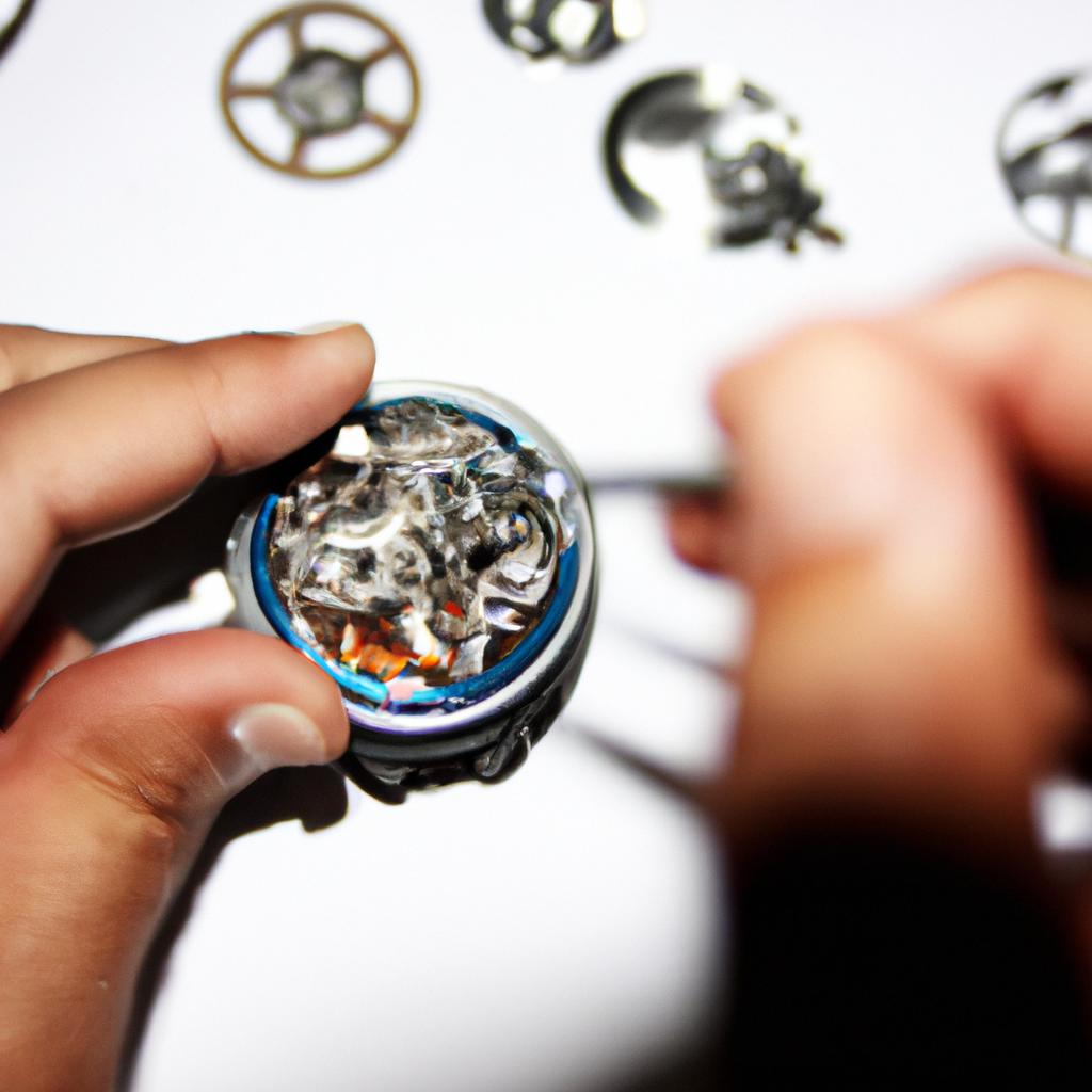 Person examining intricate watch parts